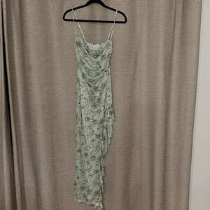Peppermayo Asymmetrical Dress in Light Green Floral